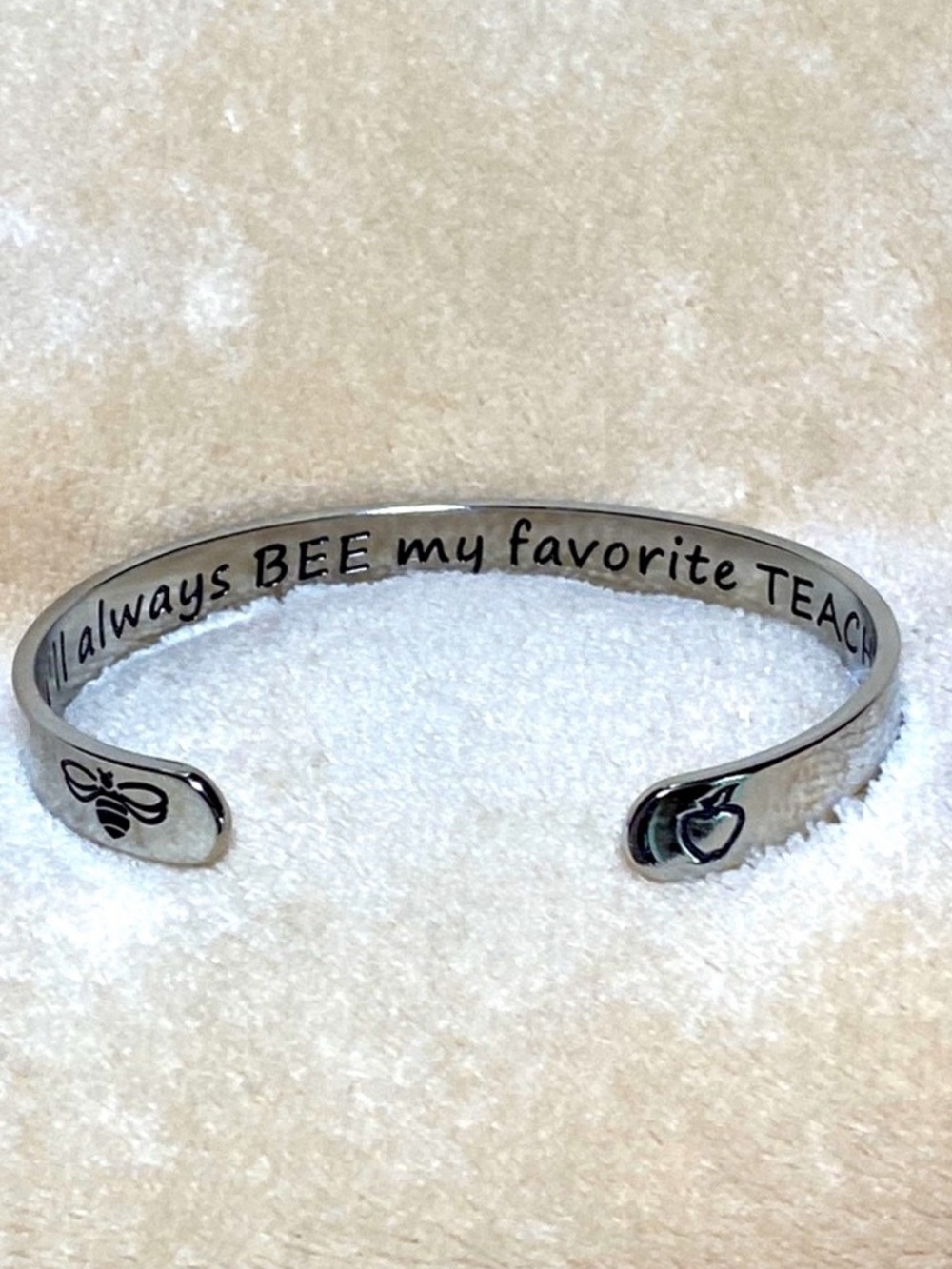 Teacher Appreciation Polished Silver Stainless Steel Adjustable Cuff Bracelet